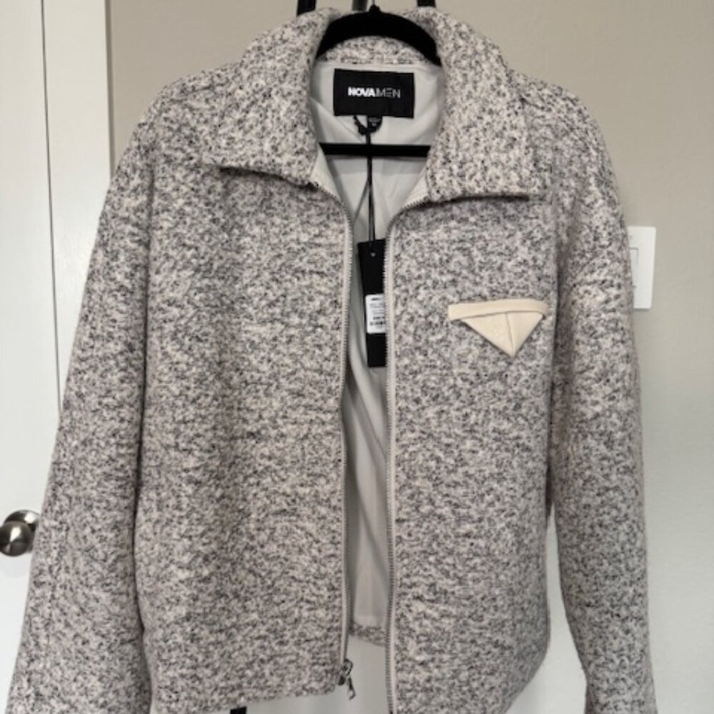 Fashion Nova Men Textured Zip-Up Jacket – Heathered Gray